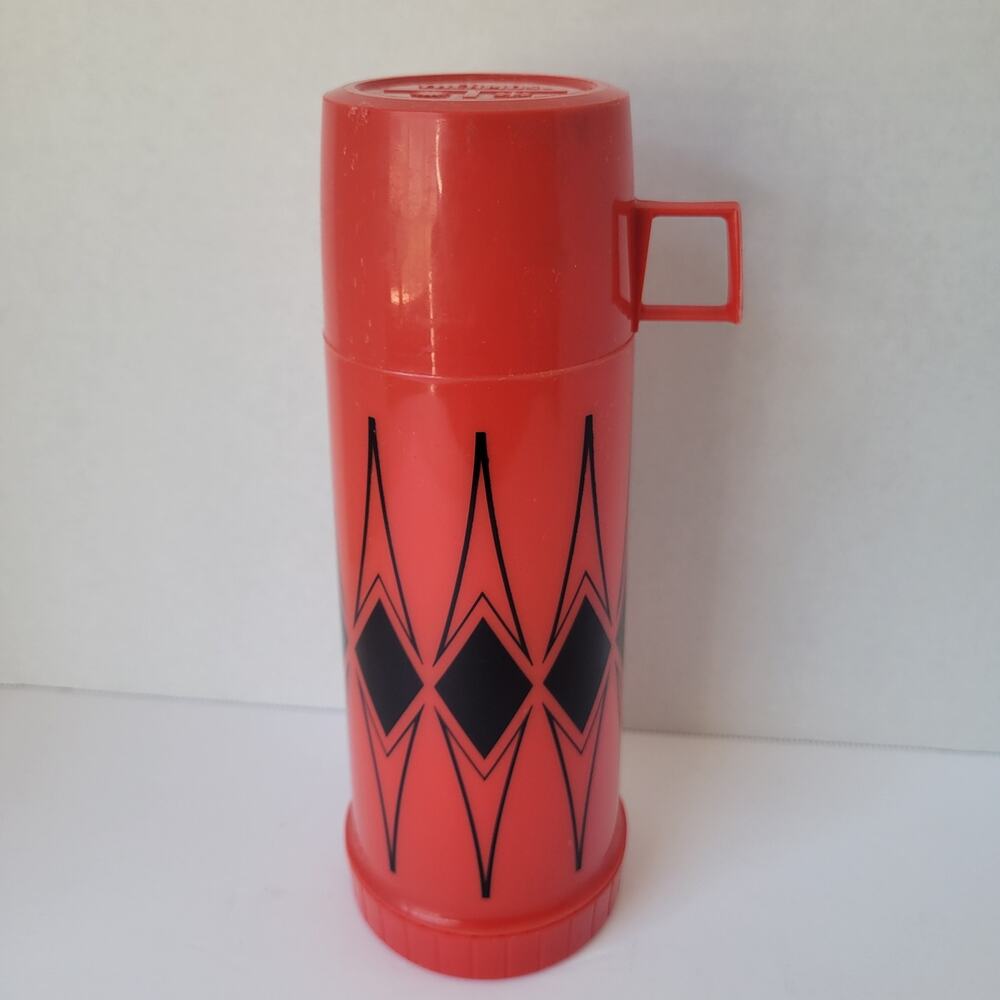 Aladdin Thermos Red Black Diamond Pattern Vintage Staging Picnic Work Lunch